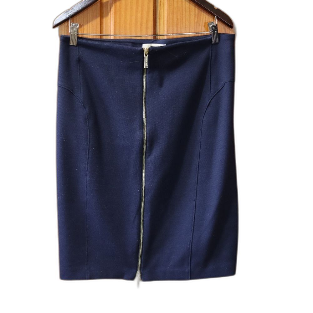 Michael Kors Navy Blue Stretch Pencil Skirt 12 Mini Office Workwear Zippered